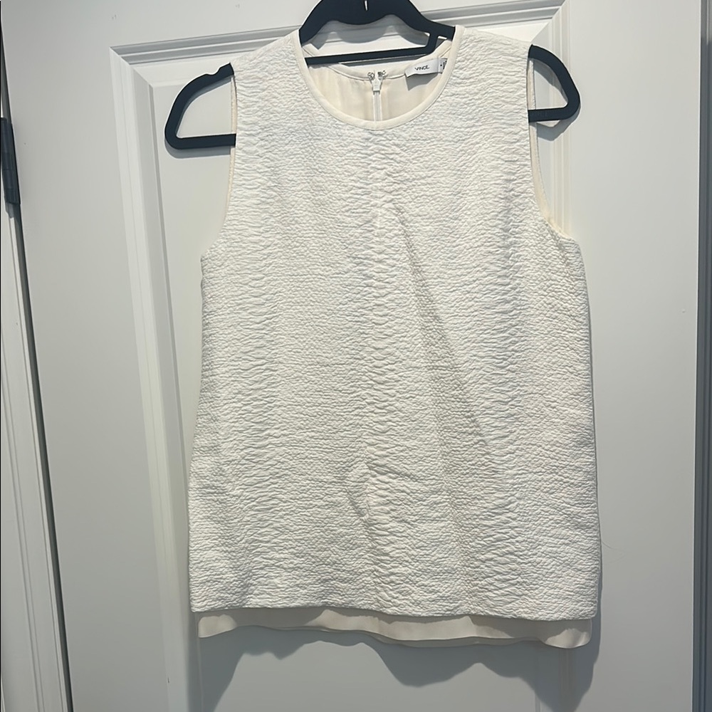 Vince- Elegant White Textured Sleeveless Top